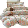 Conjunto de quatro peças de algodão lavado simples, versátil e durável, conjunto de cama tamanho grande com lençol, capa de edredom, fronha, amigo da pele e respirável, popular para uso doméstico