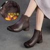 Jiezu 2025 Inverno Novo Couro Genuíno Camada Superior Forro de Lã Quente Estilo Retrô Sapatos de Algodão Femininos Roupa de Trabalho Zíper Lateral Botas Curtas