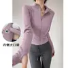 Chamarra de Yoga para Mujer Cardigan con Cremallera Moldeadora Adelgazante Manga Larga Agujeros para Pulgar Exterior Correr Ciclismo Levantamiento de Pesas Aeróbicos Versátil