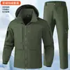 Traje de camuflaje con forro polar para otoño e invierno para hombre con capucha desmontable, chaqueta de trabajo exterior resistente al agua