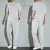 Pantalones Largos Deportivos Casuales de Verano para Hombre Pierna Recta Estilo Deportivo Pierna Recta Holgada Color Sólido Top Manga Corta Delgados Versátiles