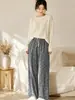 Calça de casa feminina Oli de veludo com laço para outono e inverno, calça reta casual solta de malha macia e aconchegante para uso ao ar livre