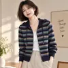 Sudadera con Capucha de Moda de Marca de Alta Gama Abrigo para Mujer Otoño Invierno Corto Elegante Cardigan de Punto Prendas de Abrigo Hermoso Top