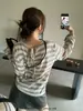 Imagina SAILORMOON otoño estilo coreano casual a rayas holgada adelgazante cuello de corbata manga larga camiseta 53915