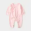 Macacão Bebê Classe a de Algodão Puro com Amarração, Macacão para Recém-Nascido com Coberturas para Mãos e Pés, Costura Fluorescente Roupa Íntima para Recém-Nascido