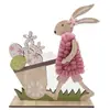 Jardinería de Primavera Adornos de Conejo de Madera Decoraciones Manualidades de Conejito de Pascua y Huevos Adornos Pequeños de Escritorio