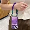 Portatarjetas con Lanyard Funda para Teléfono Móvil Morado Portador de Pequeño Monstruo Adecuado para Apple 17Pro Agujero Grande Lanyard Creativo Popular