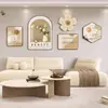Pintura decorativa para sala de estar estilo crema wabi-sabi, pintura colgante para pared de fondo de sofá, mural de pared colgante minimalista nórdico con combinación de reloj
