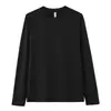 Camiseta de manga larga de algodón peinado de 230 g para hombre, color liso, corte holgado, camisa casual de algodón puro para hombre, camiseta básica de cuello redondo
