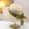 Sombrero de Paja de Copa Plana de Verano de Alta Calidad con Lunares Ondulados, Sombrero de Playa para la Costa, Protección Solar, Sombrero para el Sol, Sombrero de Copa Británico, Sombrero para el Sol