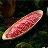 Vajilla estilo hot pot Shanhuansanshanshan, plato de tres crujientes de verduras, plato en forma de barco de hongo enoki con imitación de veta de madera