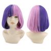 Peruca estilo europeu e americano transfronteiriça de comprimento médio BOBO cabelo de estudante roxo + rosa PERUCA seda de alta temperatura cabeça de flor de pera