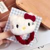 Diadema de gato de peluche de dibujos animados con lazo rojo bonito, horquilla para el pelo, flequillo con clip lateral