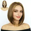 Pelucas de Comercio Exterior Aliexpress para Mujer, Cabello Corto Liso de Moda, Cabello Corto Dorado Rizado Esponjoso, Peluca con Mechas, Pelucas Cortas al por Mayor