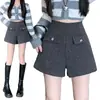 Shorts casuales de pierna ancha con lentejuelas de lana para mujer, otoño e invierno 2026, de cintura alta, adelgazantes, holgados, de corte recto en A para mujeres petite