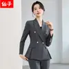 Conjunto de Terno Feminino Elegante de Outono/Inverno 2026, Slim Fit, de Botão Duplo, Blazer Preto Feminino e Calça