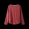 Otoño e Invierno Nuevo Polar de Doble Cara Plisado Cuello Redondo Manga Larga Camiseta Base Adelgazante Camiseta Elástica Cepillada Top Cálido para Mujer
