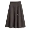 Saia Midi de Lã Linha A Outono Inverno Saia Feminina Temperamento Saia Longa Que Cobre o Quadril Emagrecedora Saia Midi Linha A Saia Evasê Fluida Saia de Inverno