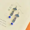 S925 prata esterlina vintage azul torrado Ruyi brincos lápis ágata vermelha design de nicho presente para amigas novo artesanato