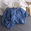 Traje de Algodón Hilo con Cuello Alto para Niños Verano Delgado Niños y Niñas Algodón Puro Ropa de Casa Gasa para Bebé Ropa de Aire Acondicionado Ropa para Niños