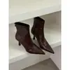 Primer Encuentro Temporada Coreana Nuevas Botines de Tobillo de Piel Suave Adelgazantes de Tacón de Aguja Botas de Moda Cremallera Trasera Ajustados