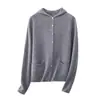 5% cachemira, 95% lana de oveja, cárdigan tejido con capucha, estilo otoño, manga larga, holgado, casual, chaqueta suéter cálida para mujer