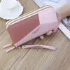 Nova Bolsa de Celular Feminina Estilo Coreano Carteira Longa com Zíper Duplo Bolsa de Mão Clutch Fashion com Costura em Cor Contrastante Grande Capacidade Multi-Cartões