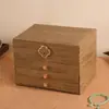 Nuevo organizador de joyería de cuatro capas de cuero con veta de madera, caja con cajones para cosméticos, caja de almacenamiento para anillos, pendientes, collares y accesorios