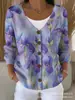 Nova blusa de moletom com botões, gola V, manga longa, estampada em 3D, estilo personalidade, solta, para outono e inverno, jaqueta suéter para mulheres