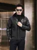 Haining Inverno Novo Jaqueta de Couro Genuíno Masculina Lapela Curta Jaqueta de Couro Acolchoada Removível Forro de Penugem de Pato Branco Roupa Externa de Couro Bovino