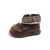 Botas negras de cuero forradas de felpa para niñas, botines de invierno para niños, botas de princesa con lazo para bebé niña