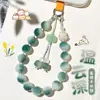 Cadena de Teléfono con Cuentas Redondas de Colores y Raíz de Bodhi para Mujer, Lindo Llavero de Gato de la Suerte Anti-Pérdida para Teléfono, Colgante Llavero para Bolsa