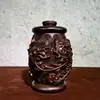 Talla de Madera de Ébano Dragón y Fénix Tarro Tarro de Almacenamiento con Diseño en Relieve de Dragón y Fénix Tarro de Almacenamiento Decoración del Hogar Suministro