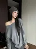 Suéter de Punto Estilo Puro Deseo para Mujer, Top Camiseta Holgado de Hombros Caídos con Mangas Murciélago, Base de Manga Larga de Hombros Caídos para Primavera y Otoño