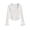 Primavera estilo ocidental all-match slim-fit emagrecimento base camisa top francês puro gola redonda renda manga comprida camiseta para mulheres