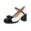 2026 Zapatos de Tacón Alto Lolita de Charol Color Block Punta Cuadrada 32-48 Correa de Tacón Alto Lazo Lindo Zapatos de Salón