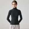 Suéter de cashmere de peça única sem costura para mulheres, gola alta, macio e quente, gola alta, corte justo, segunda pele de lã tricotada