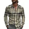 Camisas de Negocios para Hombre Transfronterizas con Patrones de Cuadros Rayados, Camisas de Manga Larga para Hombre, Tops de Primavera de Cuello con Botones