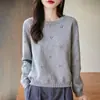Suéter de Punto de Algodón Puro Nuevo Estilo Otoño e Invierno, Engrosado, Holgado, Estilo Coreano Casual, Diseño Sencillo de Ganchillo, Camiseta Básica para Mujer