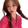 Camiseta de Tricô de Manga Curta com Lapela Polo Estilo Hong Kong para Mulheres 2025 Verão Nova Slim Curta Estudante Top de Base