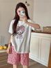 Pijama de Verano Su Xixi Leopardo Gato Kt Manga Corta Shorts Dulce Lindo Conjunto de Ropa para el Hogar para Niña Se Puede Usar Afuera