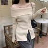 Estilo Suave Abertura Tejido de Punto Otoño Look Adelgazante Diseño Sexy Nicho Top de Punto de Un Hombro de Manga Larga Ropa de Mujer