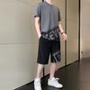 Verano Nuevo traje Adolescente Color degradado Bloque de color Letra Hombre Cuello redondo Manga corta Pantalones cortos Casual Deportivo Conjunto de dos piezas