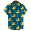 Camisa Nueva Europea y Americana Transfronteriza Pato Amarillo Impresión Digital 3D Casual Hawaiana de Manga Corta con Cuello
