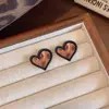 Pendientes Franceses Retro con Estampado de Leopardo en Forma de Corazón, Pendientes de Moda Estilo Maillard de Gama Alta, Pendientes Femeninos de Nicho para Otoño e Invierno
