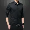 Camisa Blanca para Hombre, Manga Larga, Corte Delgado, Antiplanchado, Ropa Formal de Trabajo, Traje de Hombre, Camisa para Padrino, Camisa de Boda