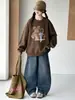 Sudadera de otoño para niñas 2026 nuevo estilo conjunto casual coreano de moda con estampado y jeans de pierna ancha para niñas mayores