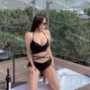 [6 colores] Nuevo bikini de alta gama estilo sense ins de color sólido, traje de baño con fruncido en el pecho pequeño, bikini dividido sexy de aguas termales