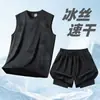 Traje deportivo de Seda de Hielo de talla grande para hombre, Verano Nuevo, Secado rápido, para Correr, Fitness, Baloncesto, Camiseta sin mangas, Chaleco, Shorts