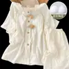 Pijama Extra Grande para Mujer Tallas Plus, Verano Dulce Dibujos Animados Nube Bordes de Algodón Conjunto de Ropa de Casa de Manga Corta, Adecuado para Usar Afuera